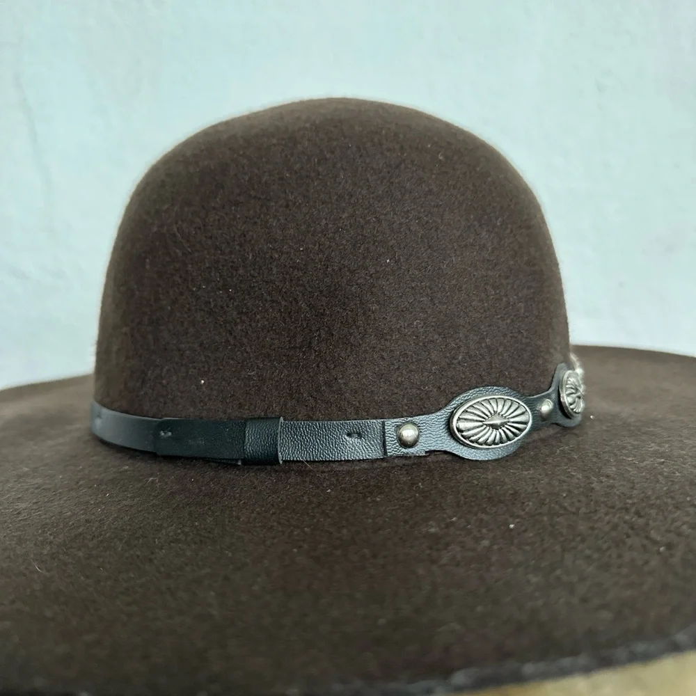 Scala Collezione Southwestern Wide Brim Wool Hat Oval Concho Trim Brown One Size - Picture 4 of 12